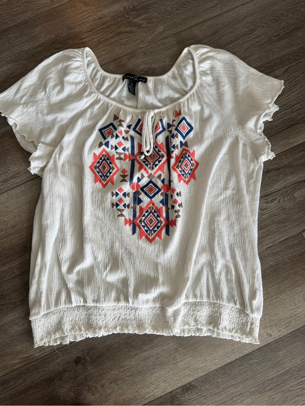 Boho Embroidered Flutter Sleeve Smocked Hem Blouse sz 1X XL - Picture 6 of 8